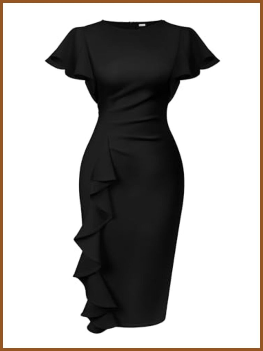 Ruffle Sleeve Ruched Midi Dress Church Work Bodycon